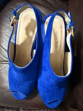 Dream Pairs Royal Blue Suede Peep-Toe Slingback Heels